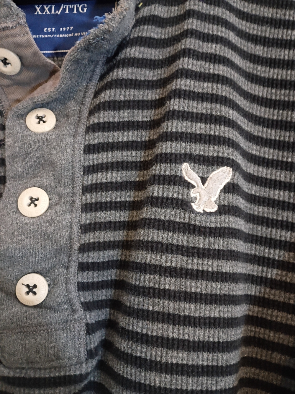 American Eagle Outfitters Gray & Black Striped Henley Size XXL - Picture 3 of 5